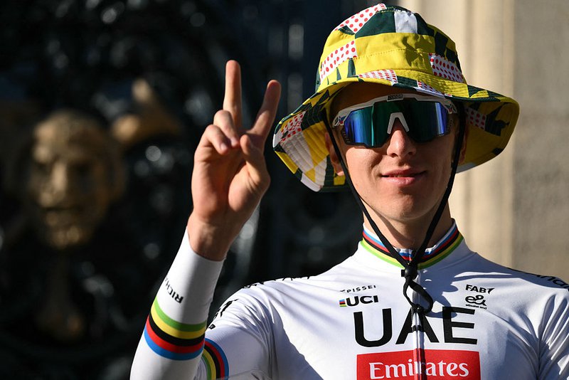 UAE Team Emirate - XRG team's Slovenian rider Tadej Pogacar looks on during the official teams presentation days prior to the start of the 112th edition of the Tour de France cycling race, in Lille, northern France, on July 3, 2025. (Photo by Marco BERTORELLO / AFP) (Photo by MARCO BERTORELLO/AFP via Getty Images)          