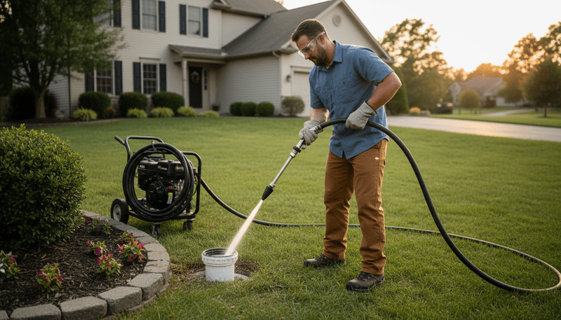 Hydro jetting a residential sewer line